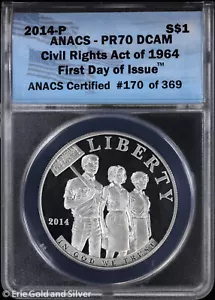 2014-P $1 Proof Civil Rights Act Commem Silver Dollar ANACS PR 70 DCAM | FDOI - Picture 1 of 4