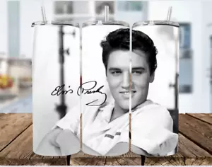 Elvis Presley Stainless Steel White Tumbler & Metal Straw 20 Oz- Folding Arms - Picture 1 of 3