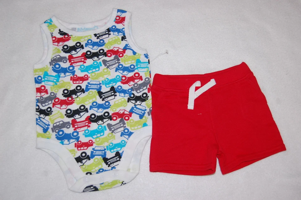 Baby Boys Summer Outfit RED SHORTS Tank Top TRUCKS JEEP SUV One Piece 0-3 MO - Image 1 of 1