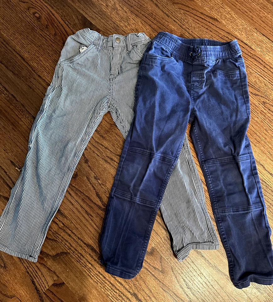 EUC/GUC Hanna Andersson 120/6-7 Lot of 2 Casual Cotton Pants Navy & Navy Stripe - Image 1 of 1