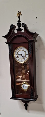 Vintage Art Nouveau Large Vienna Regulator Wall Chime Clock Working with Key Cover
