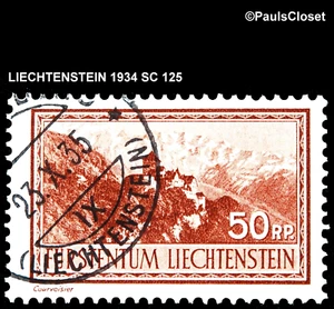 LIE 1934 SC 125 VADUZ CASTELLO MARRONE CHIARO 50rp UNG FINE/MOLTO FINE - Foto 1 di 2