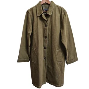 Denim & Co. Trench Coat Olive Green Sz L Lagenlook Minimalist Grunge Goblincore - Picture 1 of 12