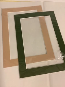 2 x 11.5” by 8.25” SINGLE EDGE PHOTO MOUNTS BEIGE GREEN A4 PRINT size 9.5” x 6” - Picture 1 of 11