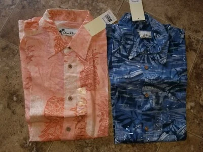 Новая мужская гавайская рубашка Oliver & Burke на пуговицах синяя оранжевая с коротким рукавом S M L - Изображение 1 из 3