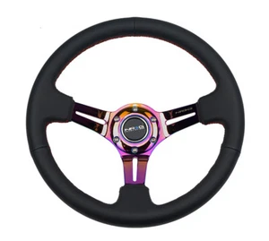 Volante reforzado de cuero negro profundo NRG® 350 mm 3" con 3 radios neocromáticos - Imagen 1 de 1