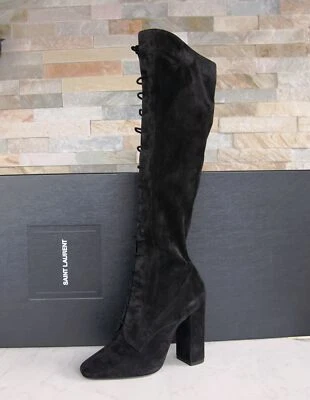 Saint Laurent Talla 37 Botas de Cordón Negro Antiguo - Imagen 1 de 4
