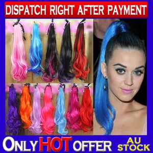 Colorful Ponytail Wave Long Cosplay Party Hair Extension Color Choices PINK RED - Picture 1 of 3