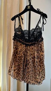 DOLCE & GABBANA Sexy Leopard Lace Silk Polkadot Ruffle Bow Camisole Top Gold Zip - Picture 1 of 6