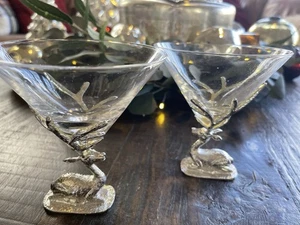 2PCS - POTTERY BARN STAG/DEER MARTINI GLASSES Christmas Retired HTF - Picture 1 of 4