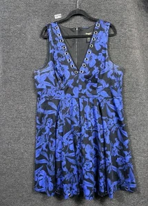 Torrid Goth Empire Fox Black Navy Floral Eyelet Grommet Skater Dress Womens 22 - Picture 1 of 6