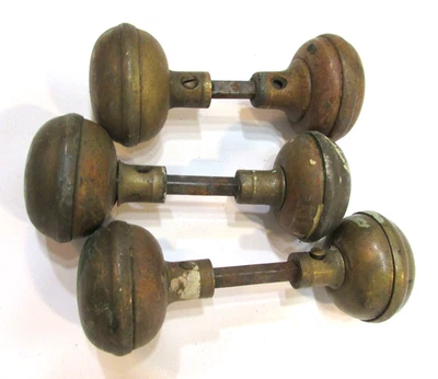 3 Primitive Old 1890's Sets 6 Total 2.25" Brass Ball Antique Door Knobs w Shafts - Image 1 of 3