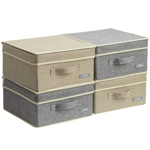 Paquete de 4 cajas de almacenamiento de tela pequeñas con tapas YueYue, caja de almacenamiento de lino plegable... - Imagen 1 de 6