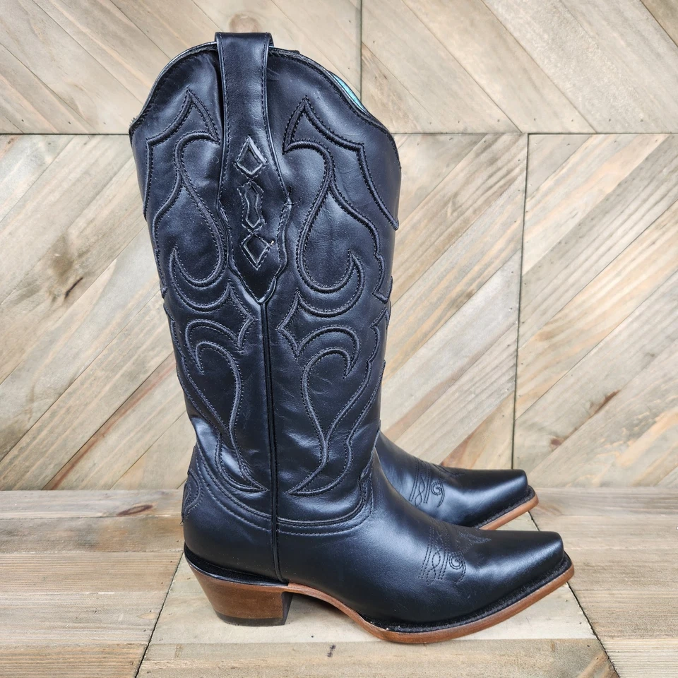 Corral Ladies Black Matching Stitch Pattern & Inlay Snip Toe Boots Z5072 SZ 9.5