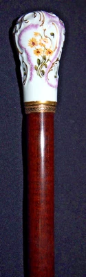 Antique Hand-painted Porcelain-Handle Dress Cane/Walking Stick W/Snakewood Shaft - Image 1 of 4