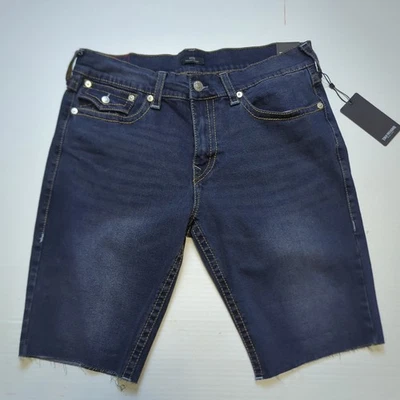 New True Religion Men's Denim Jean Shorts Sz 36x12 L Ricky Rn Flap Frayed Hem Tr - Image 1 of 4