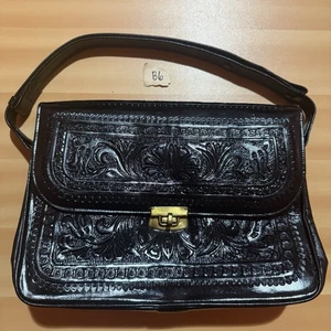 Vintage America Womens Purse Medium Sized Black Shoulder Bag Faux Leather - Picture 1 of 12