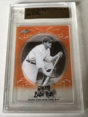 2019 Leaf Metal Babe Ruth Game Used Bat 1/1 PreProduction Proof Clear Orange #34 - Image 1 of 3