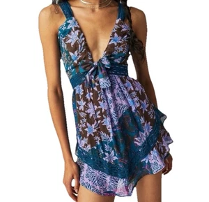 Free People Gr. S Bali Oletta lila rosa Blumen hinten offen Strampler Boho Festival - Bild 1 von 9