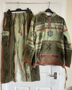UNISEX SIZE L PRINTED BOHO HIPPIE HOODIE & PANTS SET - MADE IN NEPAL - BNWT - Picture 1 of 14