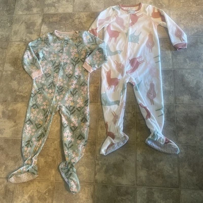 Carter's FLEECE SLEEPER LOT Girls 4 4T Llamas Footie Footed Pajamas PJs - Image 1 of 4
