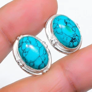 Pendiente de plata esterlina 925 con piedras preciosas turquesa desenfocada tamaño 0,75" - Imagen 1 de 1