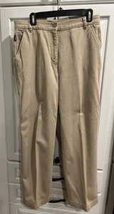 Ralph Lauren Jeans Petites Tan Flat Front 100% Cotton Blend Slash Pockets Sz 14P - Picture 1 of 6