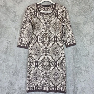 Vestido Madeline Mujer 42 Marrón Beige Tejido Jacquard Cuentas Manga 3/4 Mezcla Lana Foto 1 de 4