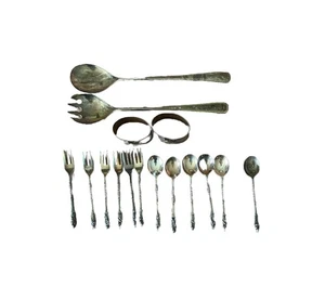 Antique Silver Plated Apostle Spoons & Forks, Napkin Holders & Salad Spoon/Fork - Picture 1 of 5