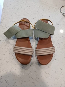 Donald J Pliner Shaye Mango Navy Leather Stretchy Wedge Sandals Women 10M - Picture 1 of 11