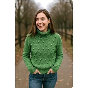 Maglione girocollo Evan Picone Kelly verde popcorn maglia S classico preppy chic - Foto 1 di 5