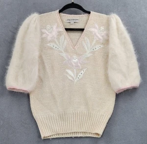 Suéter vintage Village Brownstone para mujer manga abullonada mediana tejido floral años 80 - Imagen 1 de 10