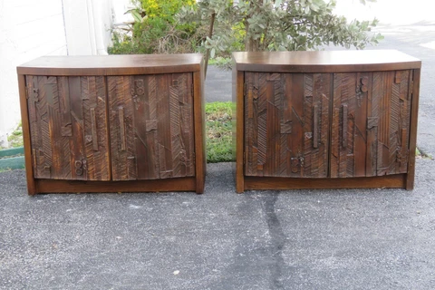 Lane Brutalist Mid Century Pair of Large Nightstands Side Tables Commodes 2466 Cover