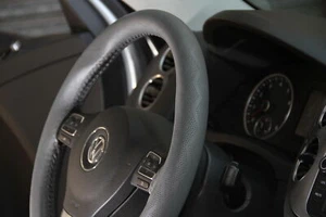 New Full Grey PVC Leather Soft Comfy Stitch On Steering Wheel Skin Wrap Cover - Picture 1 of 5