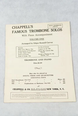 Chappell's Famous Trombone Solos Piano Accompaniment Edgar Russell Carver - Image 1 of 4