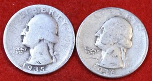 1935 & 1936-P's Washington Quarters Dollar 90% Silver Coin Circulated WQ367 - Picture 1 of 2