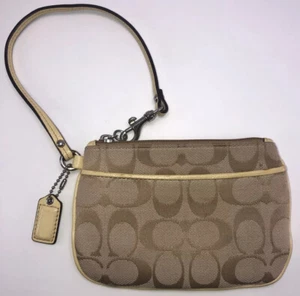 Coach wristlet wallet leather trim and strap Jacquard exterior small purse - Picture 1 of 12