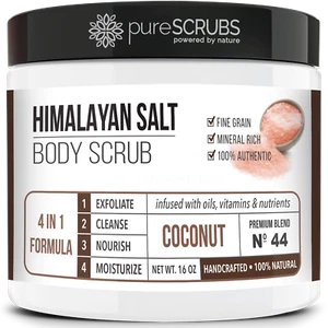 pureSCRUBS Coconut Pink Himalayan Salt Body Scrub + FREE Spoon, Loofah & Soap - Picture 1 of 8