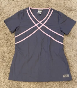 Urbane Scrubs Criss-Cross Tunic Women’s Medical Top Size Small Grey Pink NWOT - Picture 1 of 3