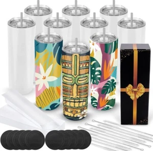 10er Pack 20 Unzen Sublimation Becher Dünn Edelstahl Becher mit Deckel & Strohhalme - Bild 1 von 8
