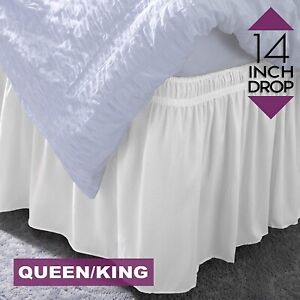 Home Details Elastic Wrap Around  Ruffle 14" Drop Bed Skirt, Queen/King, Whit -
