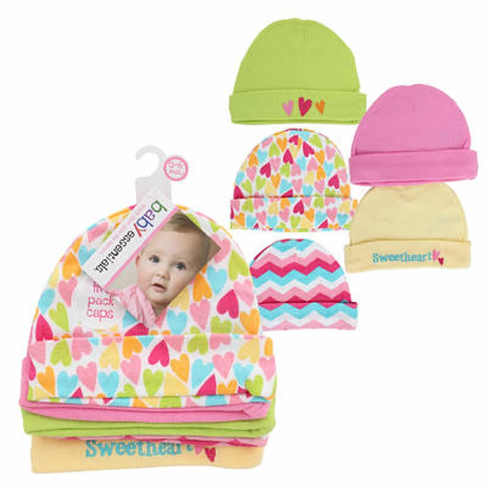 PACK de 5 gorras surtidas para bebés bebés 100 % ALGODÓN 0-6 meses niños, niñas BL, PK Foto 1 de 1