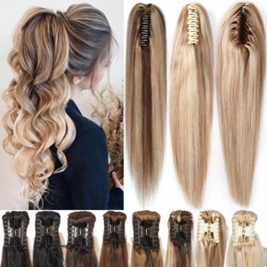 100% Real Remy Ponytail Clip In Human Hair Extensions Wrap Around Claw Hairpiece - Picture 1 of 38