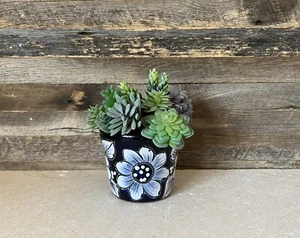 Handcrafted MINI Talavera Clay Planter Hand Painted Sunflowers Petunias - Picture 1 of 6