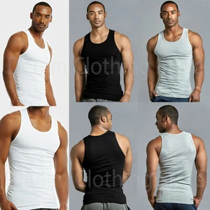 Lot 3, 6, 12 Men Tank Top 100% Cotton A-Shirt Wife Beater Ribbed Pack Undershirt - Picture 1 of 14