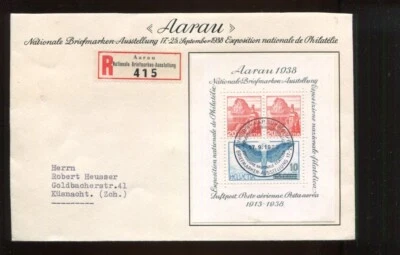 Suiza 1938 Hoja de recuerdo PRIMER DÍA cubierta Zum W11 Scott 242 Cat 90 Foto 1 de 2