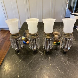 Fantastic Vintage Original Pair Of Electric Wall Lights W Alabaster Shades - Picture 1 of 12