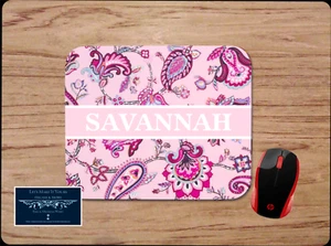 PERSONALIZED PINK PAISLEY PC MOUSE PAD DESK MAT W/ NAME HOME SCHOOL OFFICE GIFT - Picture 1 of 1