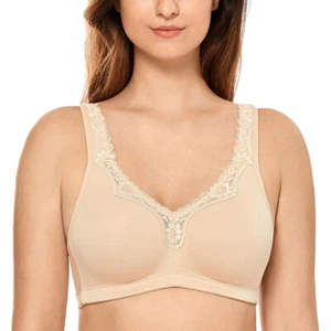 Women's Plus Size Cotton Lace Non-Padded Non Wired Bra Full Cup 34-52 CD DD FGHI - Picture 1 of 36