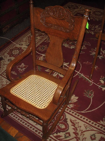 Antique oak press back rocking chair childs size 1900's refinished Cover